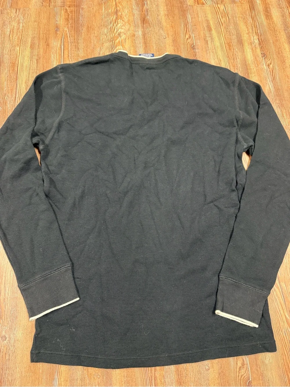 Polo Ralph Lauren black cotton thermal long sleeve shirt with white trim, size L